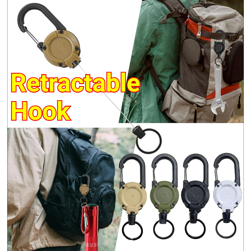 Reel Bag - 1/2/4 個拡張可能格納式ホルダーキーホルダーバッジリール高耐久クリップカラビナ付きキーチェーン男性用アウトドアバッグ